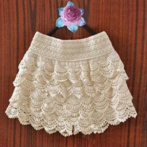 Women Flower Lace Crochet Mini Shorts Skirt