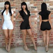Sexy Party Nightclubs Bodycon V Neck Halter Jumpsuits Shorts
