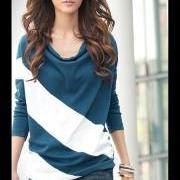 Women Autumn Winter Long Sleeve Stripe Cotton T Shirt Tops