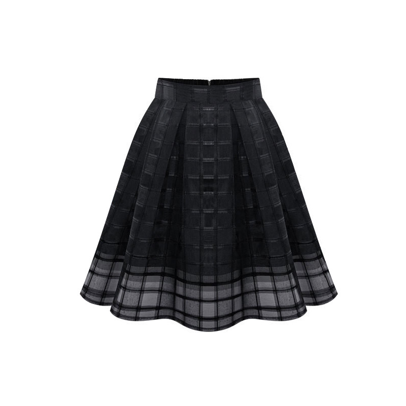 Women's Skirt Pleated Mesh Skirt Fluffy Plaid Organza Skirt