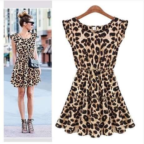 Women Elegant Classical Vintage Sleeveless Leopard Chiffon Dress