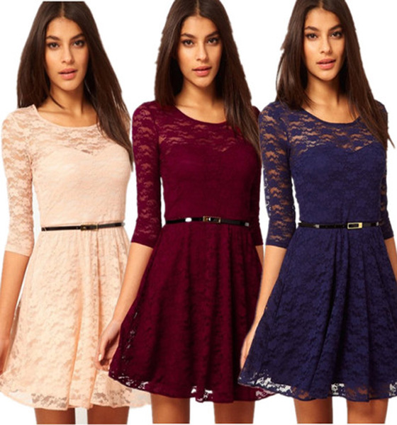 Women Sexy Party Half Sleeve Lace Dress