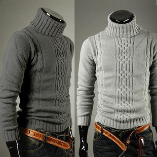 Men Long Sleeve Casual Turtleneck Winter Solid Warm Wool Knitting Pullover Sweater Coat Outerwear