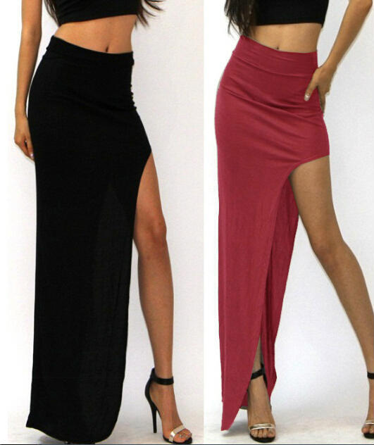 Women Package Hip High Waist Irregular Split Long Maxi Skirt