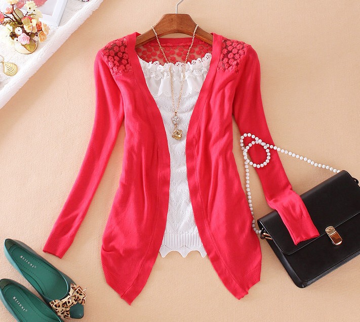 Women Long Sleeve Lace Knitting Hollow Out Crochet Blouse Sweater
