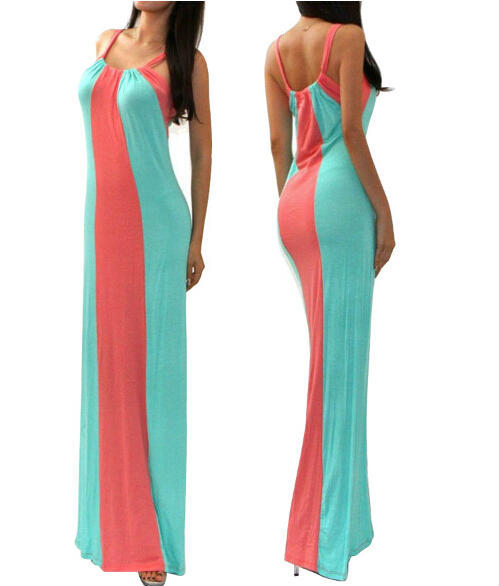 Women Sleeveless Sexy Party Stripe Mix Color Patchwork Cotton Halter Sling Long Maxi Dress On Luulla 3741