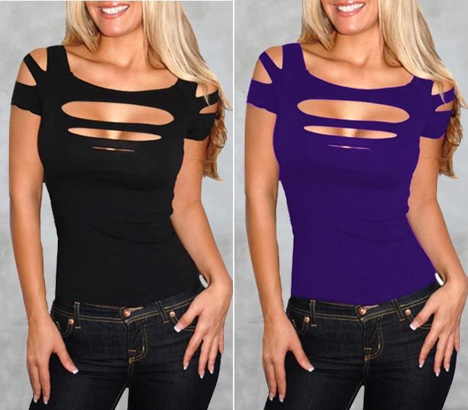 Women Sexy Short Sleeve Elasticity Nightclub Tops T Shirt Yes-si082