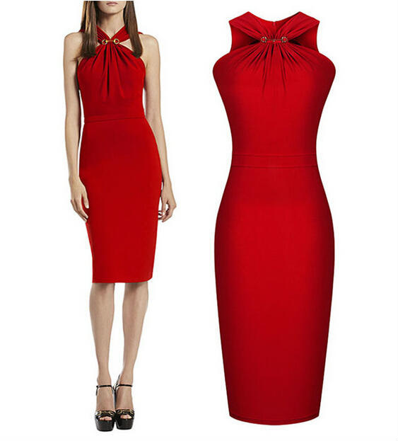 Women Sleeveless Sexy Party High Waist Solid Halter Dress on Luulla