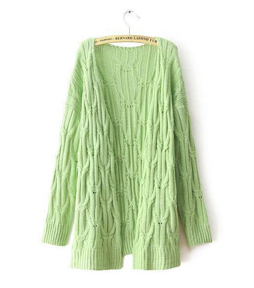 Women Autumn Winter Long Sleeve Candy Color Knitting Cardigan Long