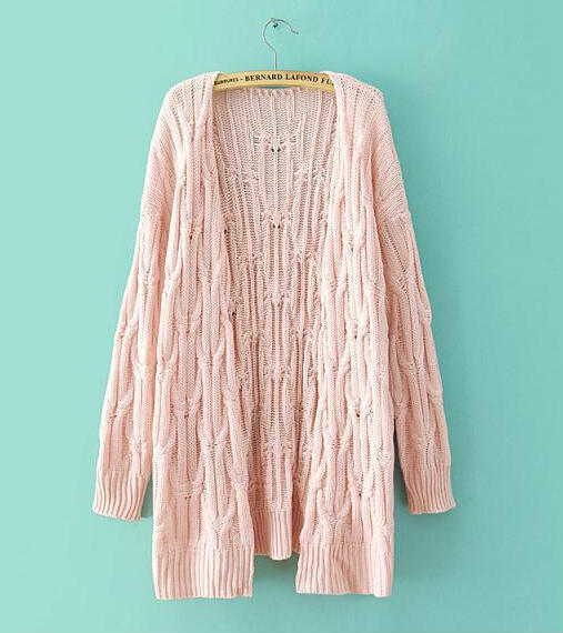 Women Autumn Winter Long Sleeve Candy Color Knitting Cardigan Long